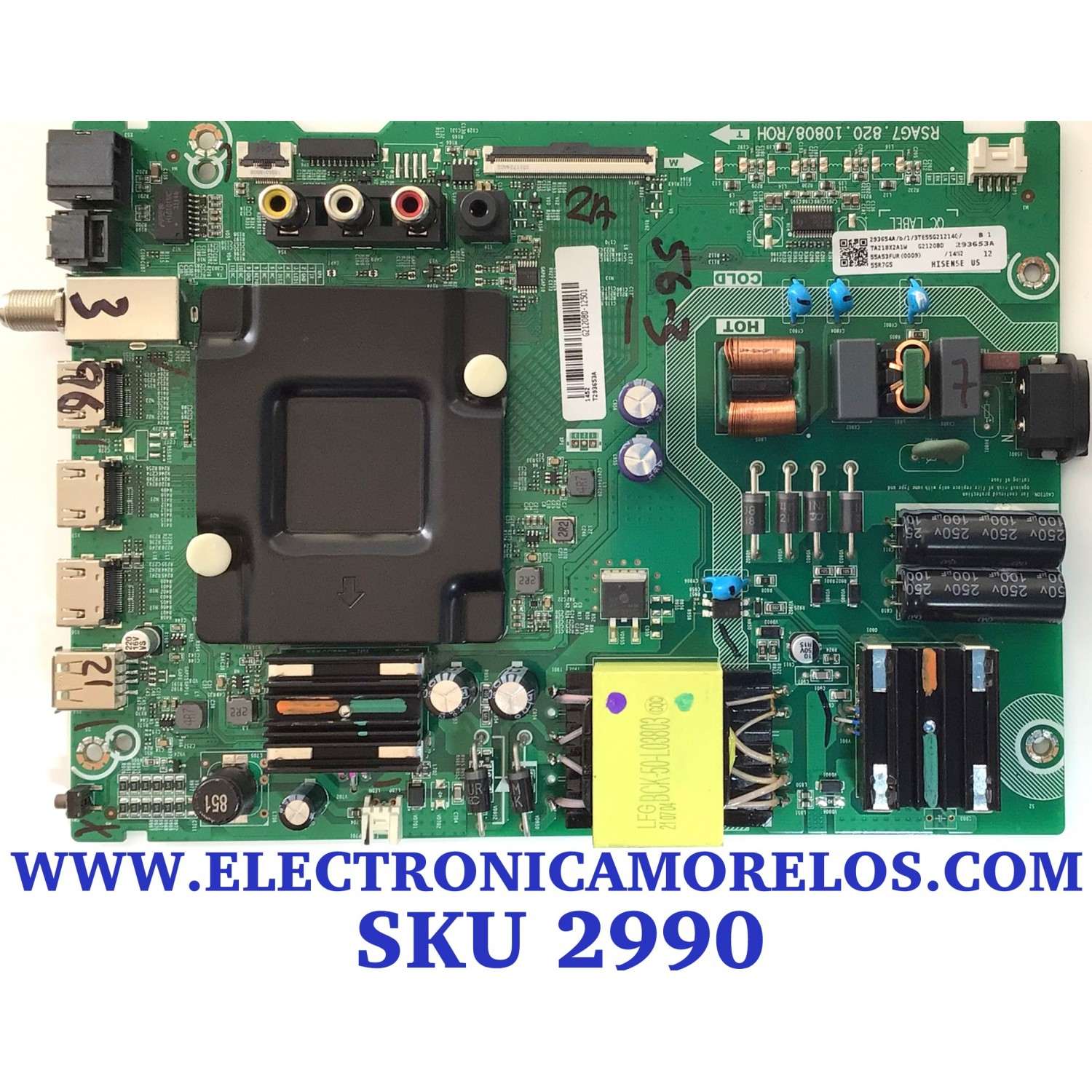 MAIN FUENTE ((COMBO)) PARA TV HISENSE 4K·UHD·HDR ((ROKU TV)) / NUMERO DE PARTE 293654 / RSAG7.820.10808/ROH / 293653 / 55AA53FUR(0009) / PANEL HD550Y1U62-T0L6\GM\CKD3A\ROH / DISPLAY PT550GS01-3 VER.2.3 / MODELO 55R7G5